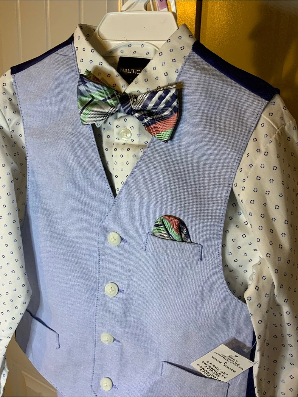 Nautica Boys Navy Floral Vest with Light Gray Bow Tie